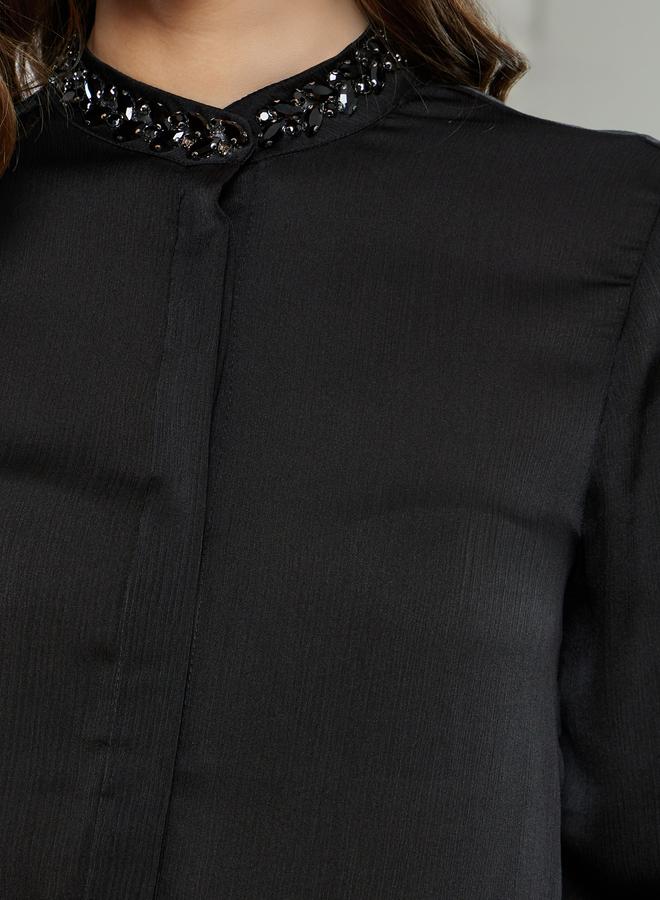 Styli Women Black Embellished Long Sleeve Shirt - Image 4